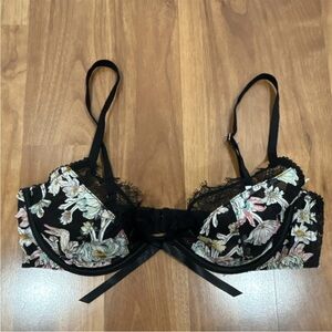 Victoria's Secret Black Bra with Multicolor Floral Embroidery
